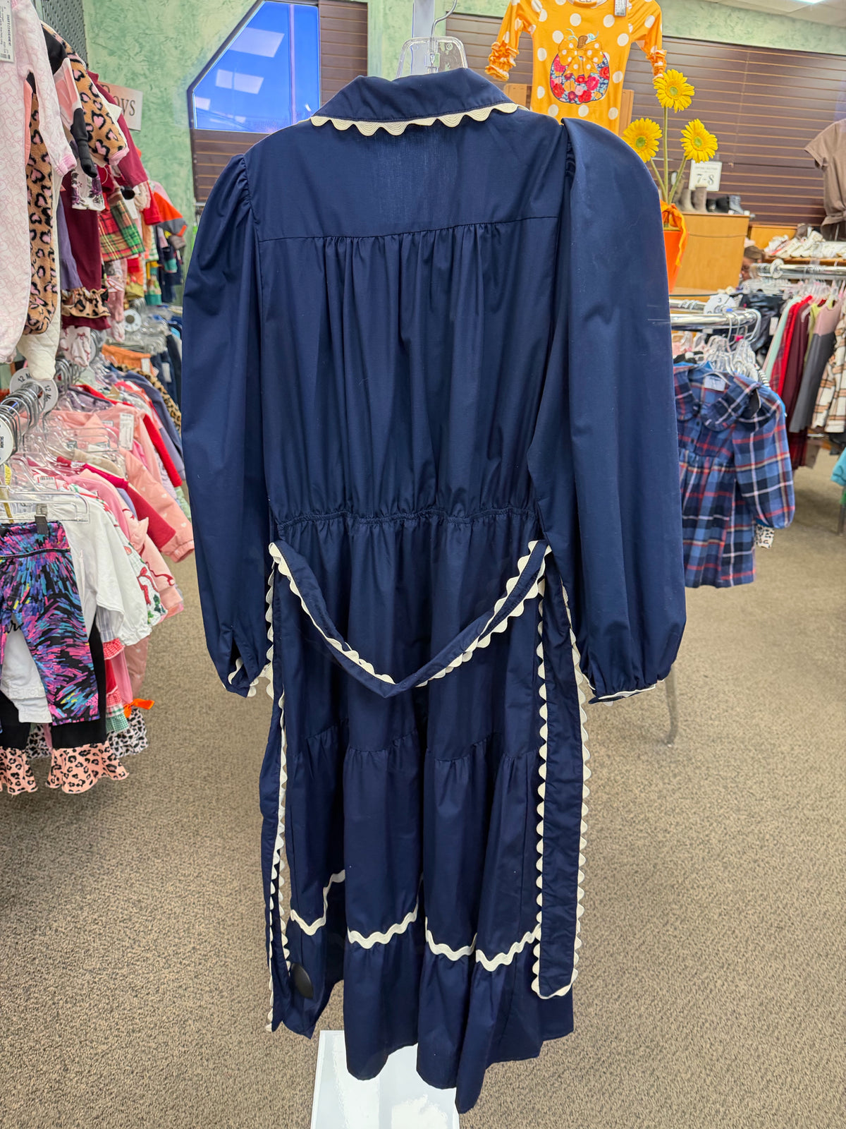 Pre-owned JODIFL Navy Cream Trim Size 8 Long Sleeve Dress