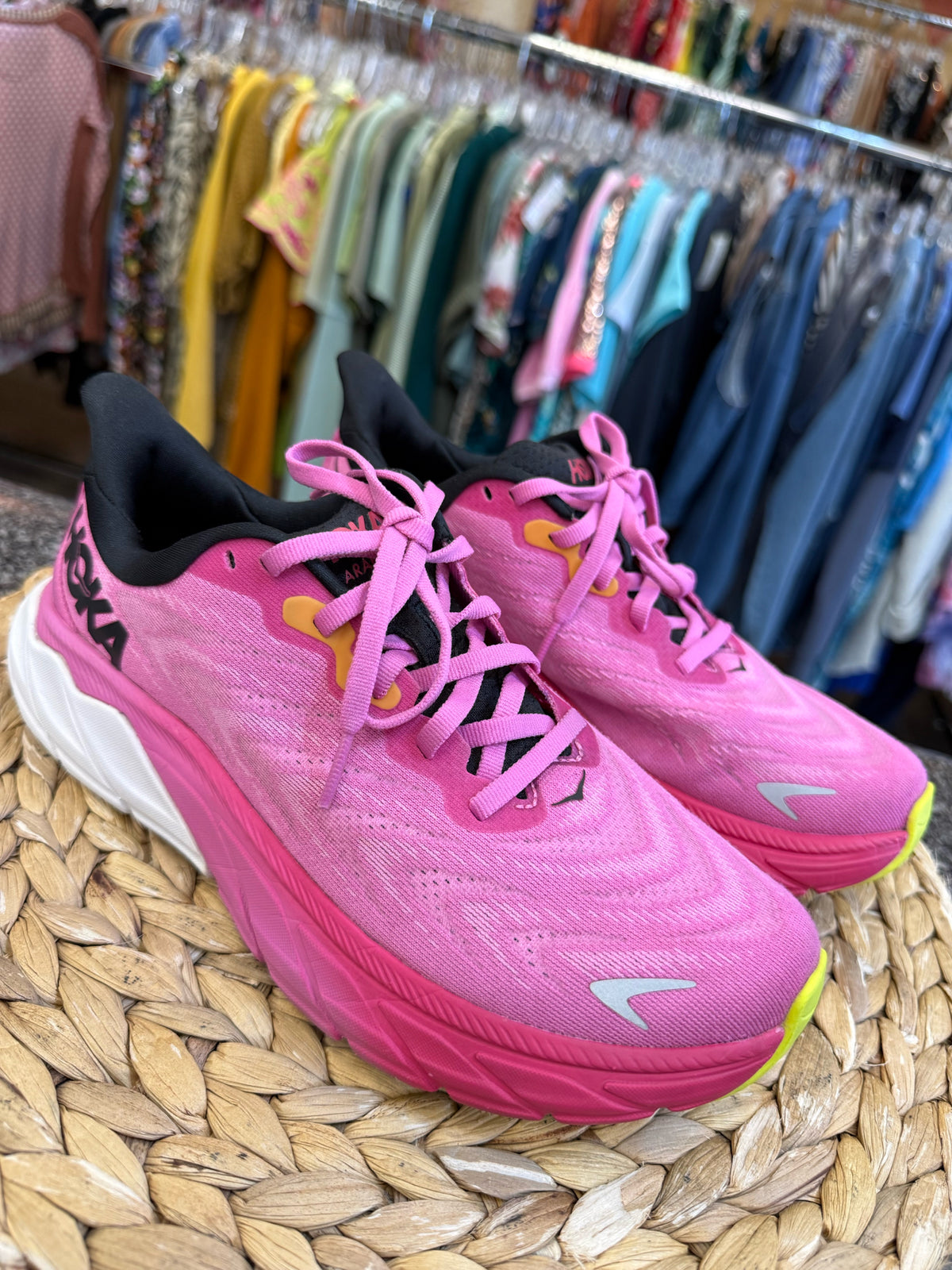 Pre-owned HOKA Pink Black Trim Size 6.5 Designer Sneaker