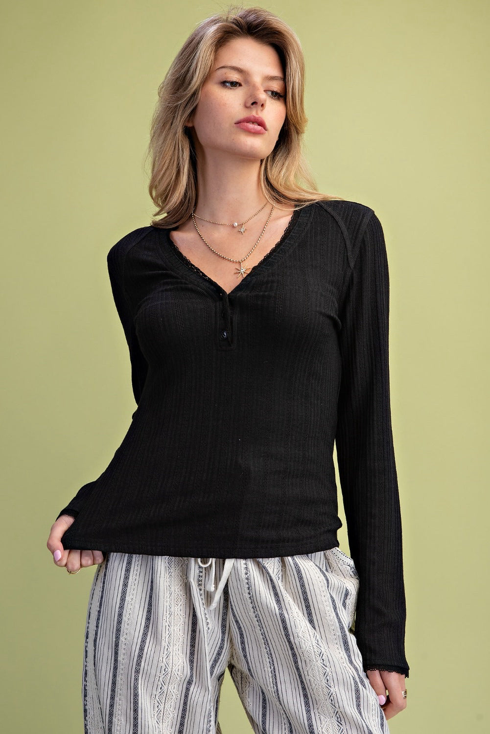 New EASEL Black Size: S Long Sleeve Blouse