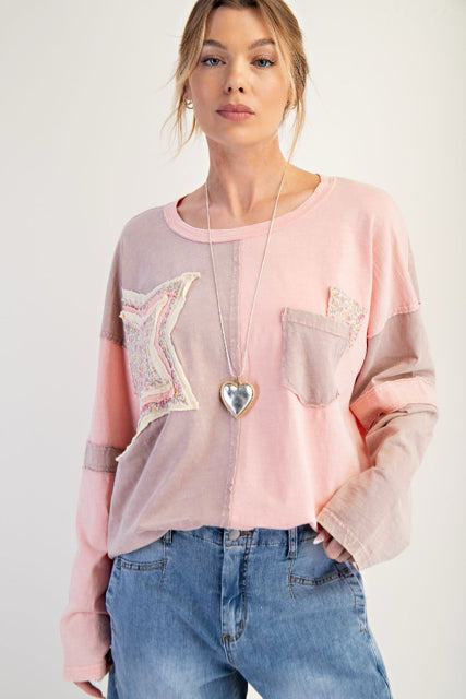New EASEL Pink Cream Size S/M Long Sleeve Blouse