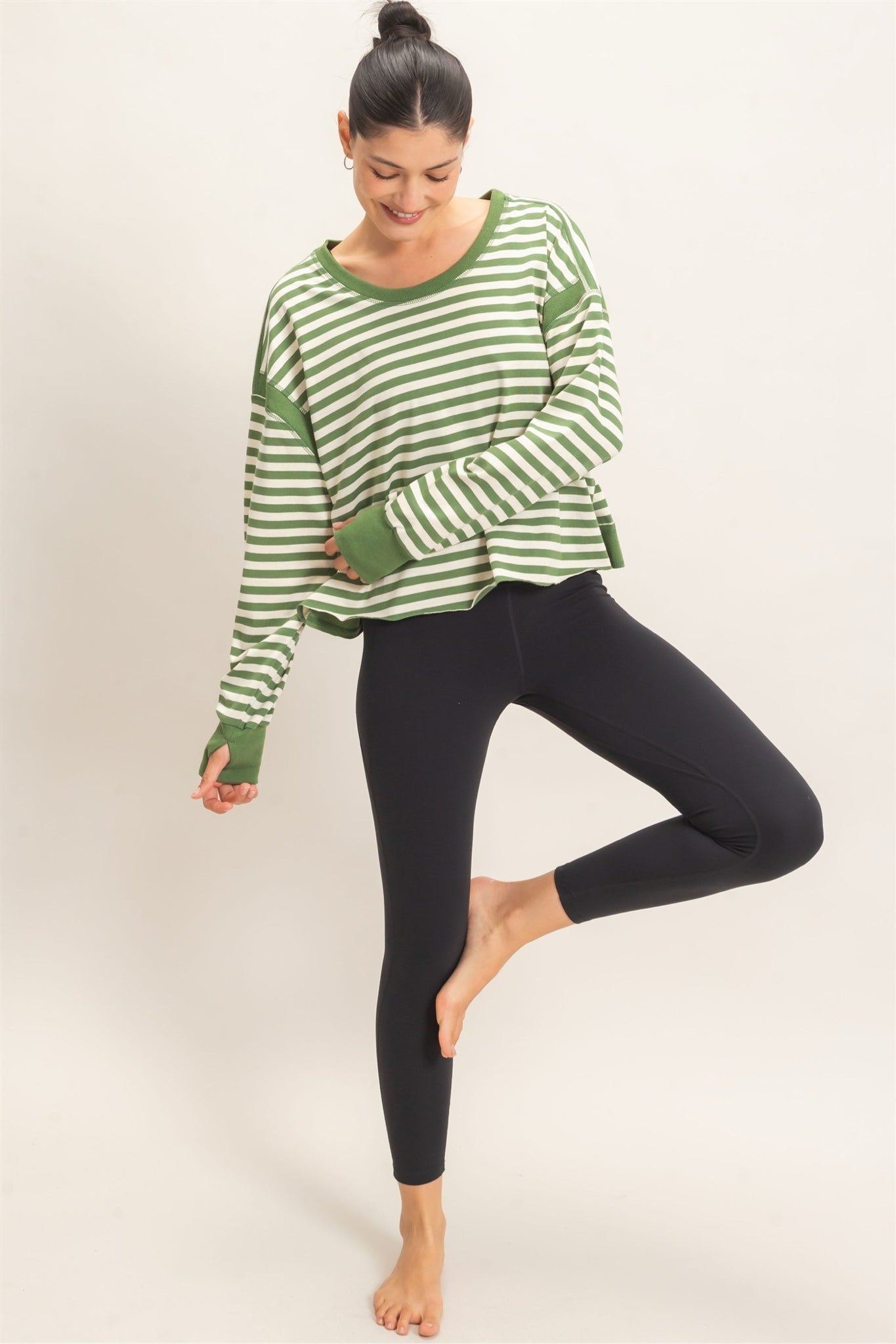 New HYFVE Green stripe Size: S Long Sleeve Blouse