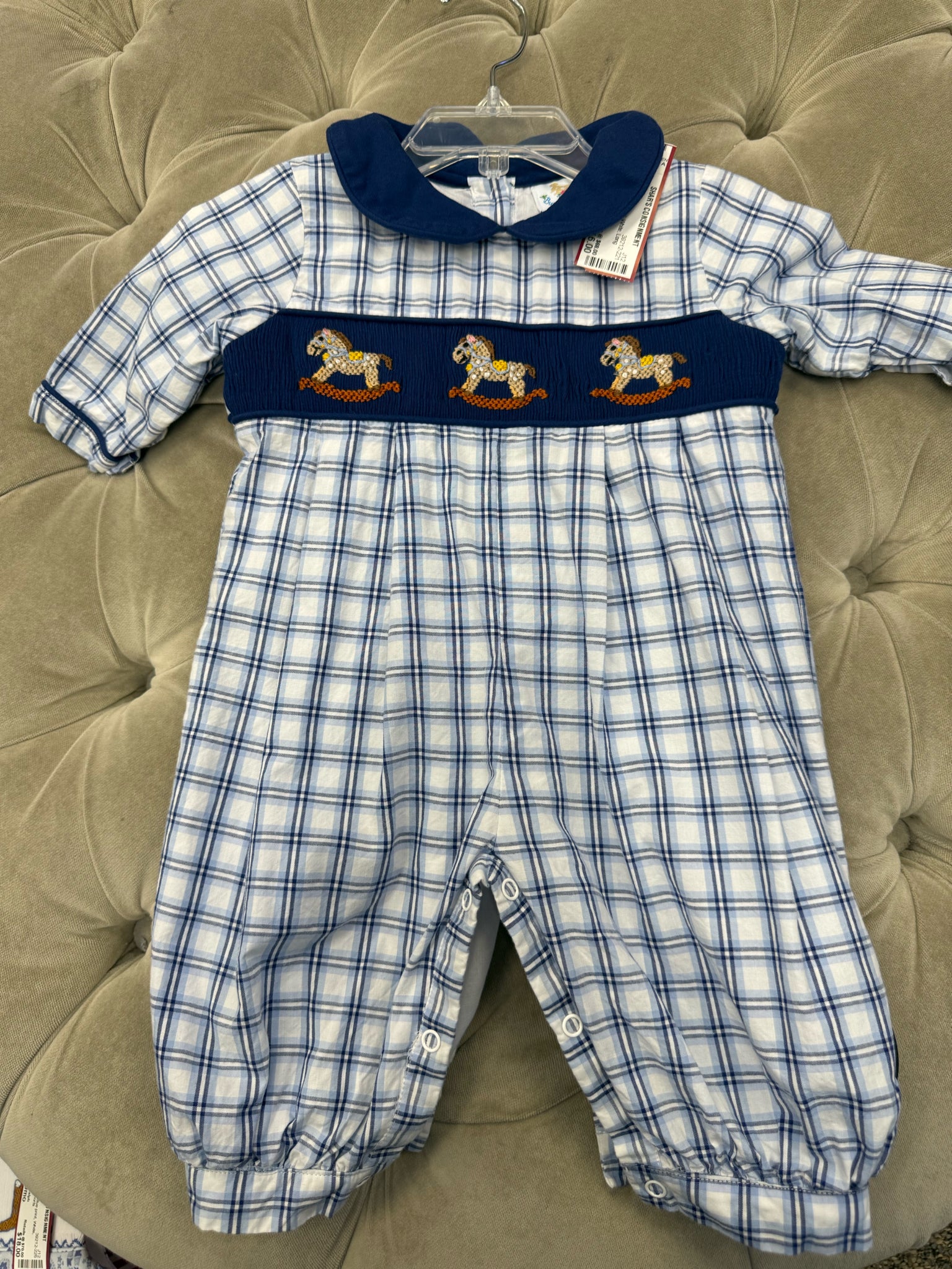 Pre-owned Busy bees Navy plaid White C-SIZE 3mo Long Sleeve Pants Boys Jumper