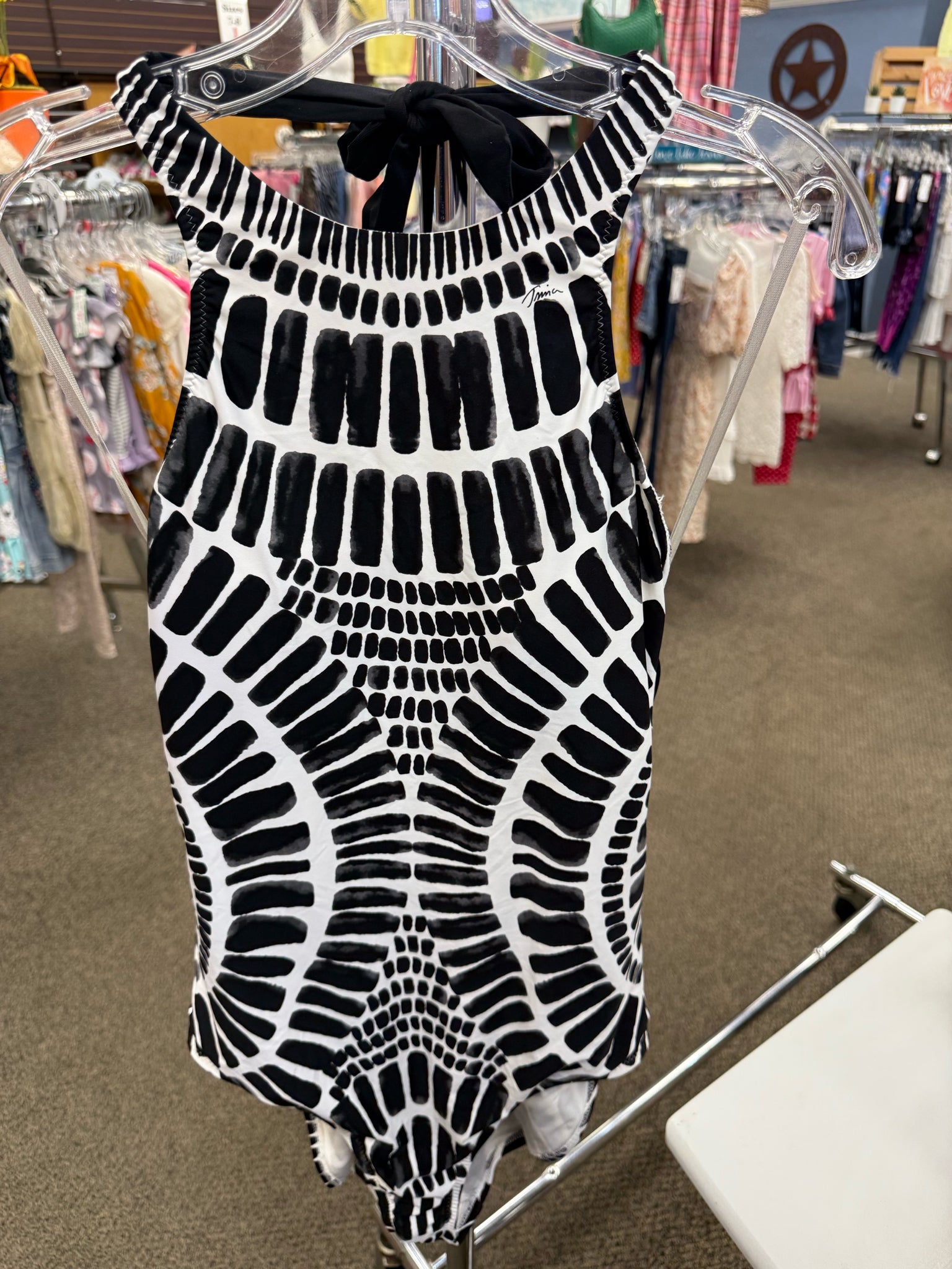 New with Tag TRINA TURK Black Print White Size: XL Designer Swimsuit