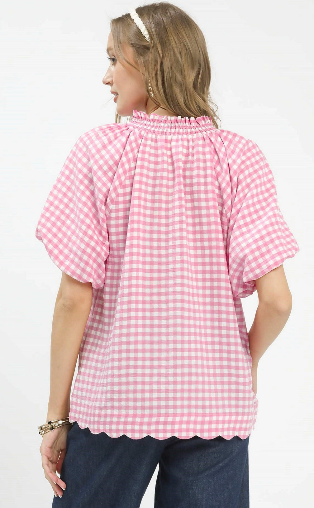 New UMGEE Pink White Size: S Short Sleeve Blouse