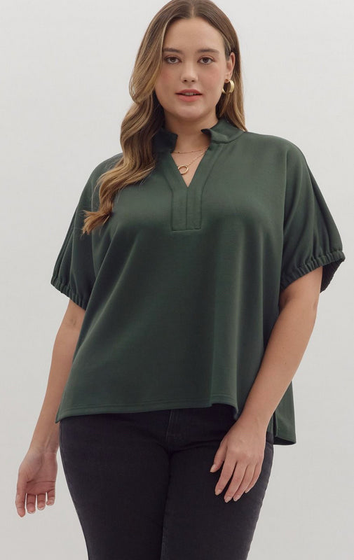New ENTRO Dark green Size S Short Sleeve Blouse