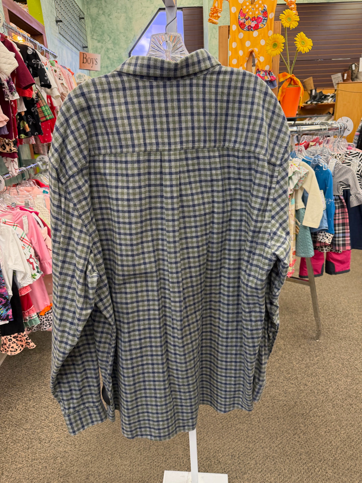 Pre-owned JOHNNIE O Gray Green Plaid Men Size 1x Long Sleeve MENS Shirts