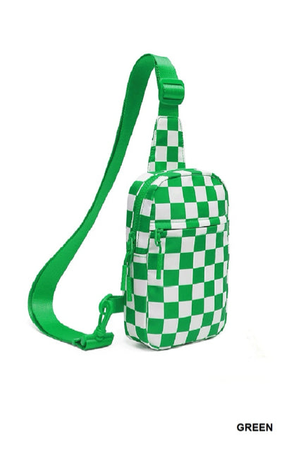 New Zenana Green check White S Sling Purse