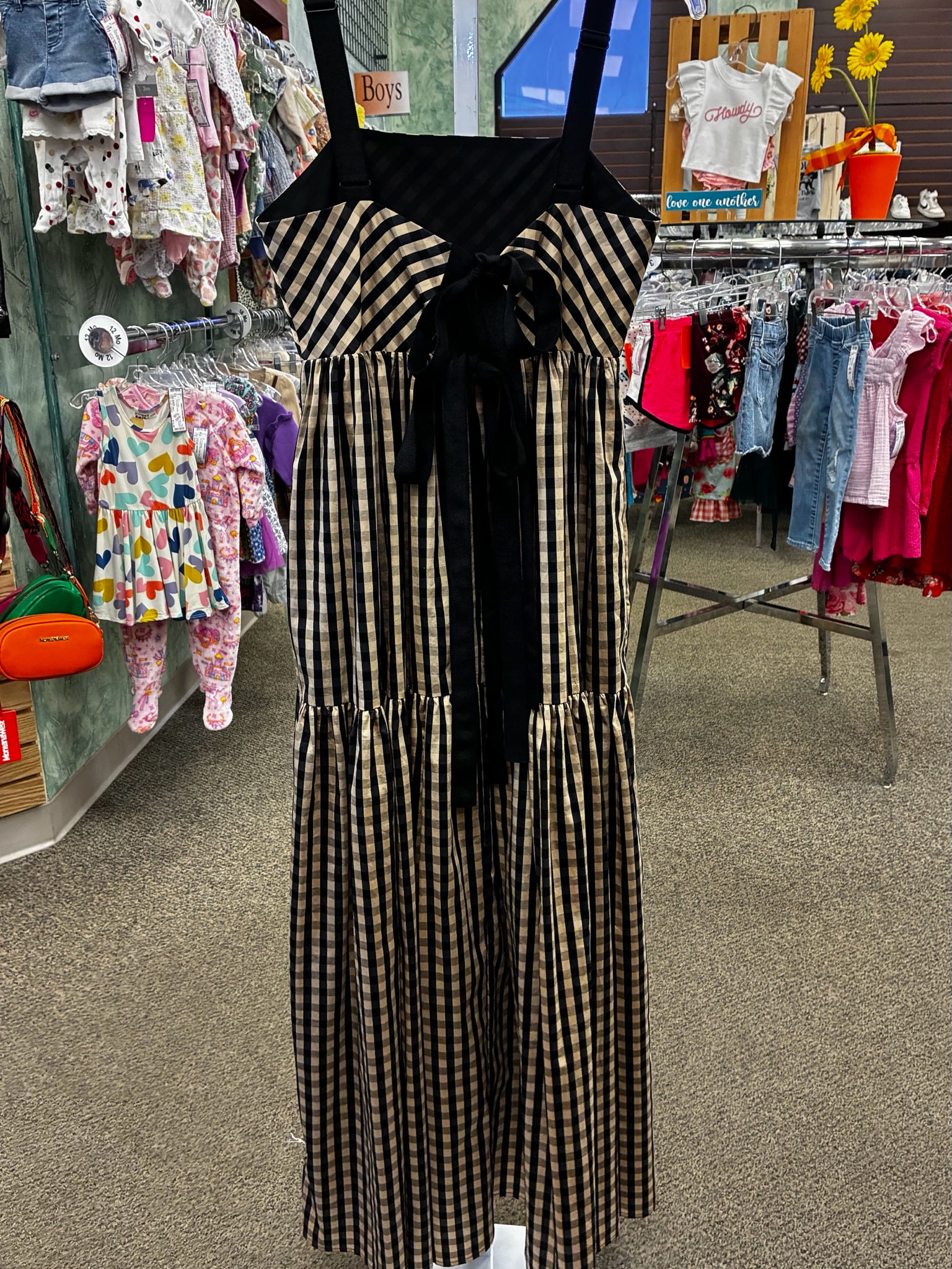 Pre-owned HUNTER BELL Khaki Black Check Size 6 Spaghetti Strap Designer Dress