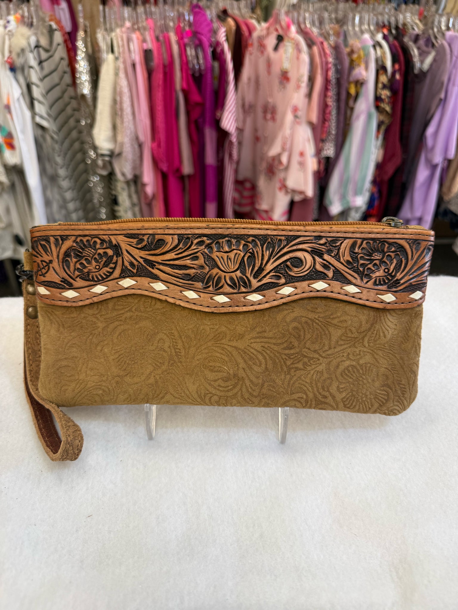 Pre-owned American Darling Light brown Brown Trim S Wristlet Purse