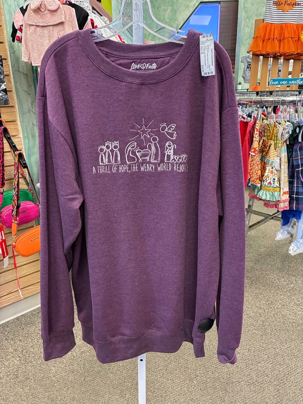 Pre-owned Love In Faith Purple White Trim Size 3X Long Sleeve Sweatshirt