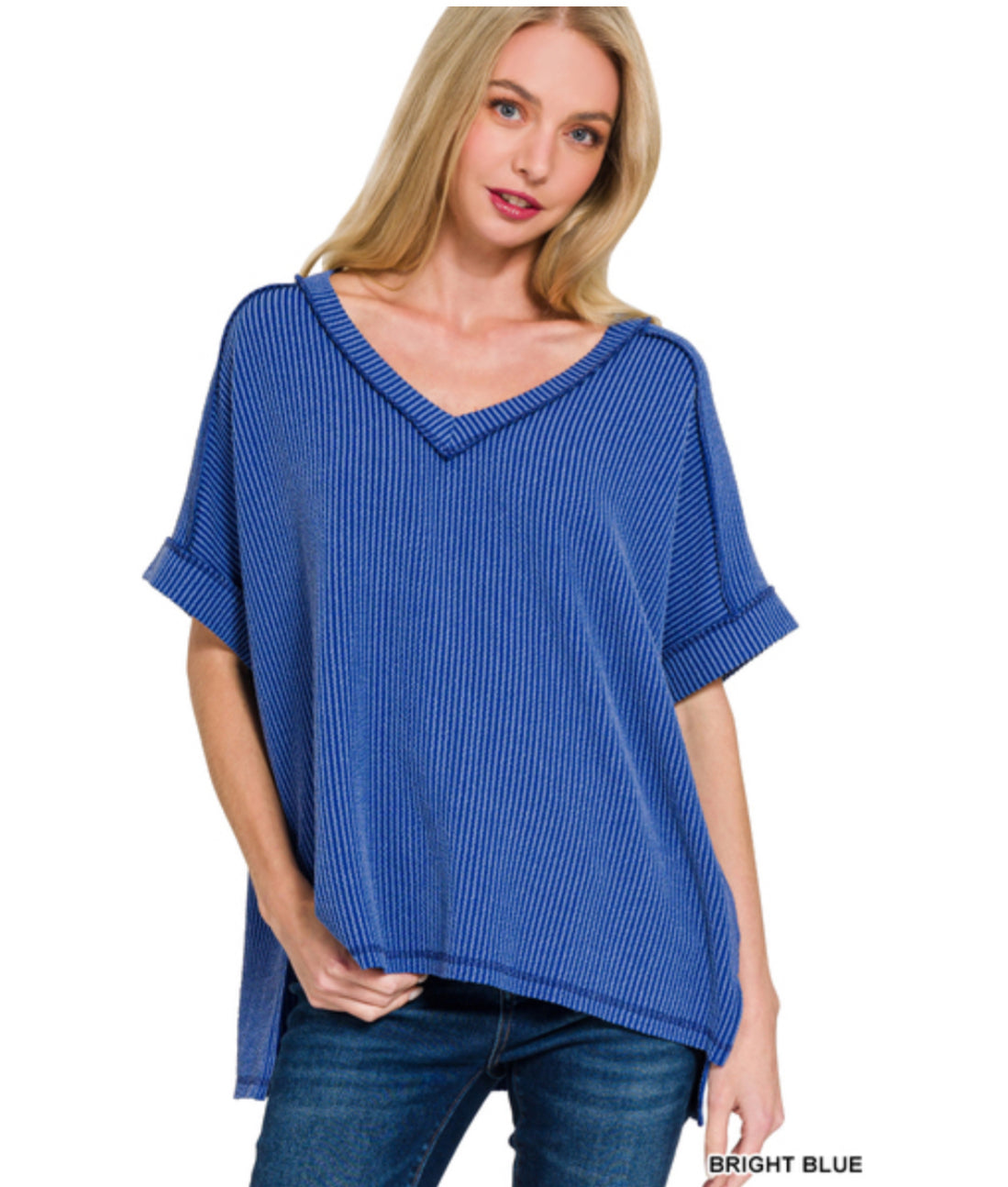 New Zenana Bright blue Size M/L Short Sleeve Blouse