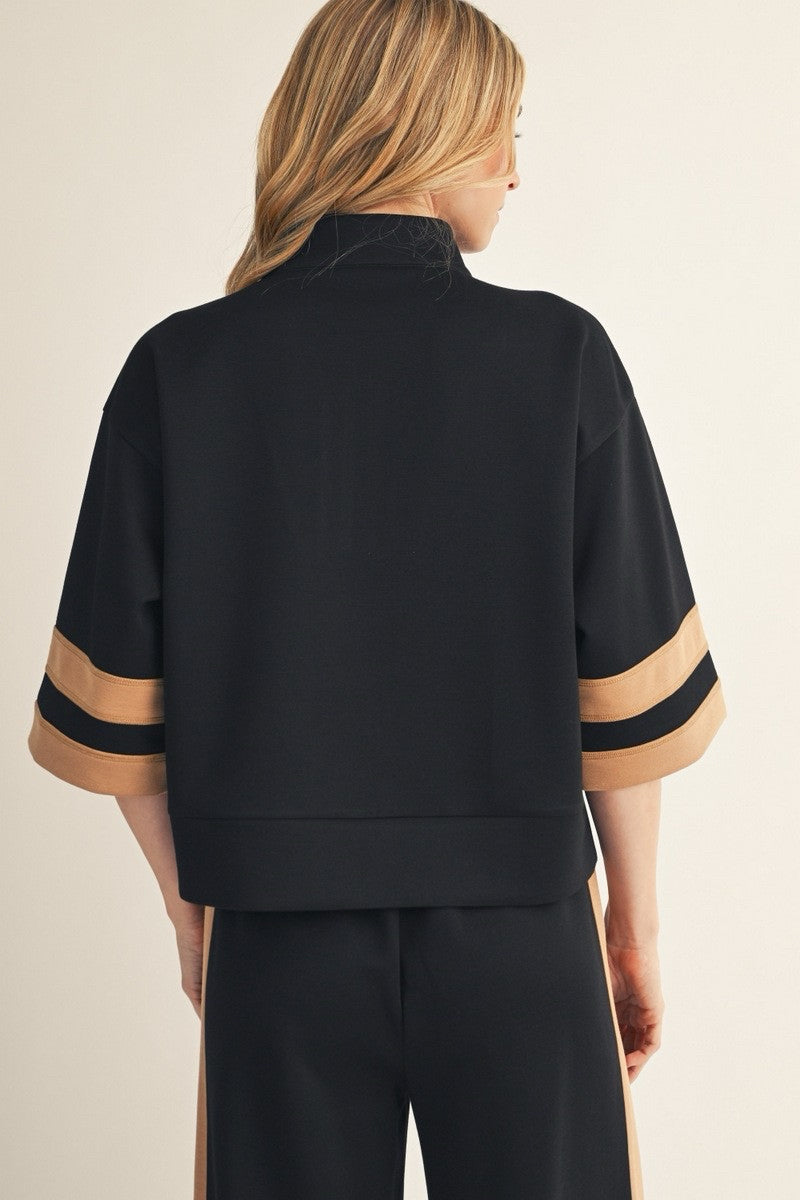 New JODIFL Black Tan Trim Dr Size S Quarter Sleeve PantSet