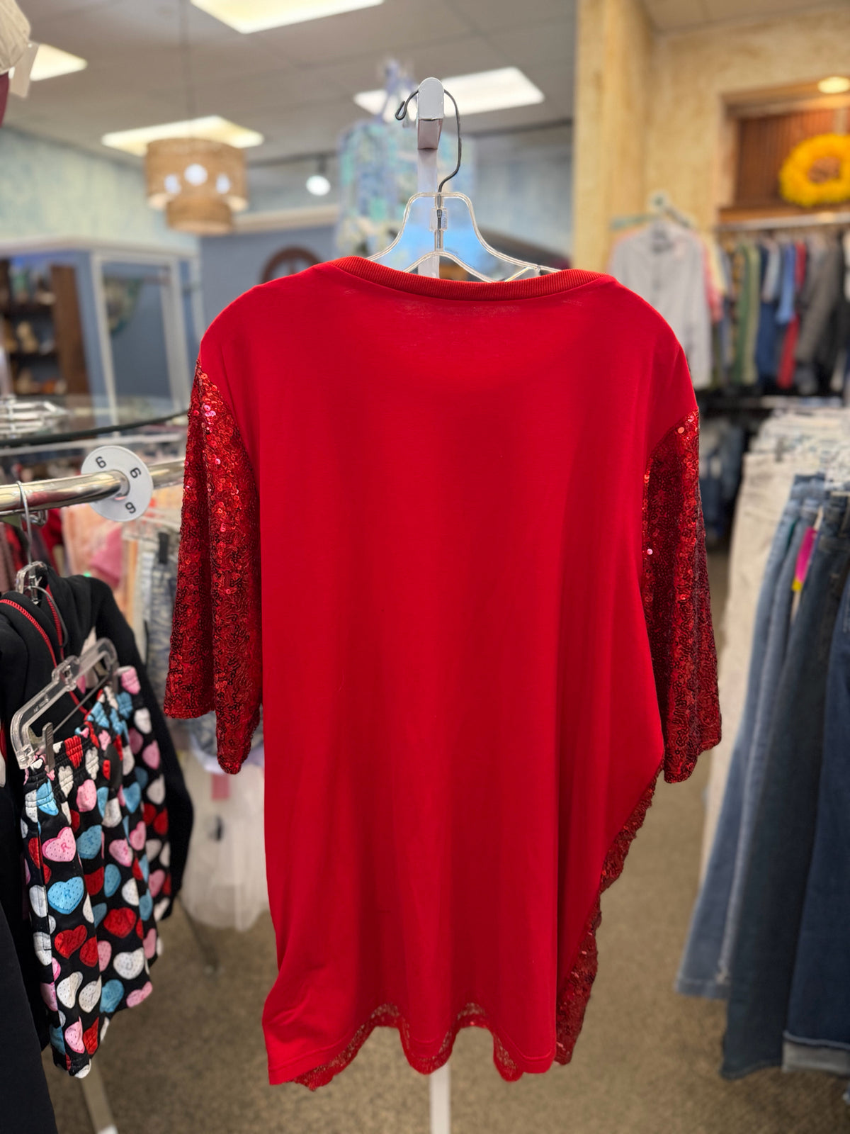 Pre-owned Why Dress Red Sequin Size 18/20 Short Sleeve Dress