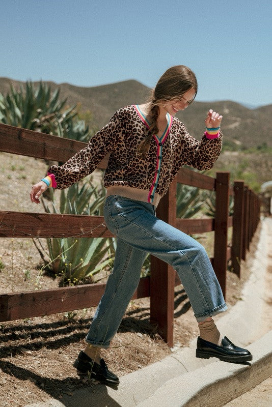 New JODIFL Leopard Multi Trim Size S Long Sleeve Sweater