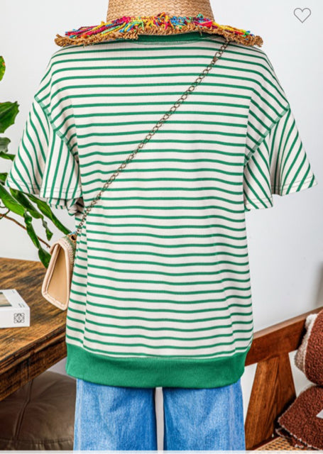 New FW Green stripe Size S Short Sleeve Blouse