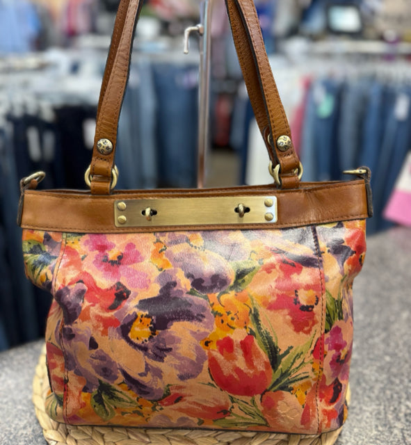 Pre-owned PATRICIA NASH Multi Floral Brown Trim Shoulder Designer Purse