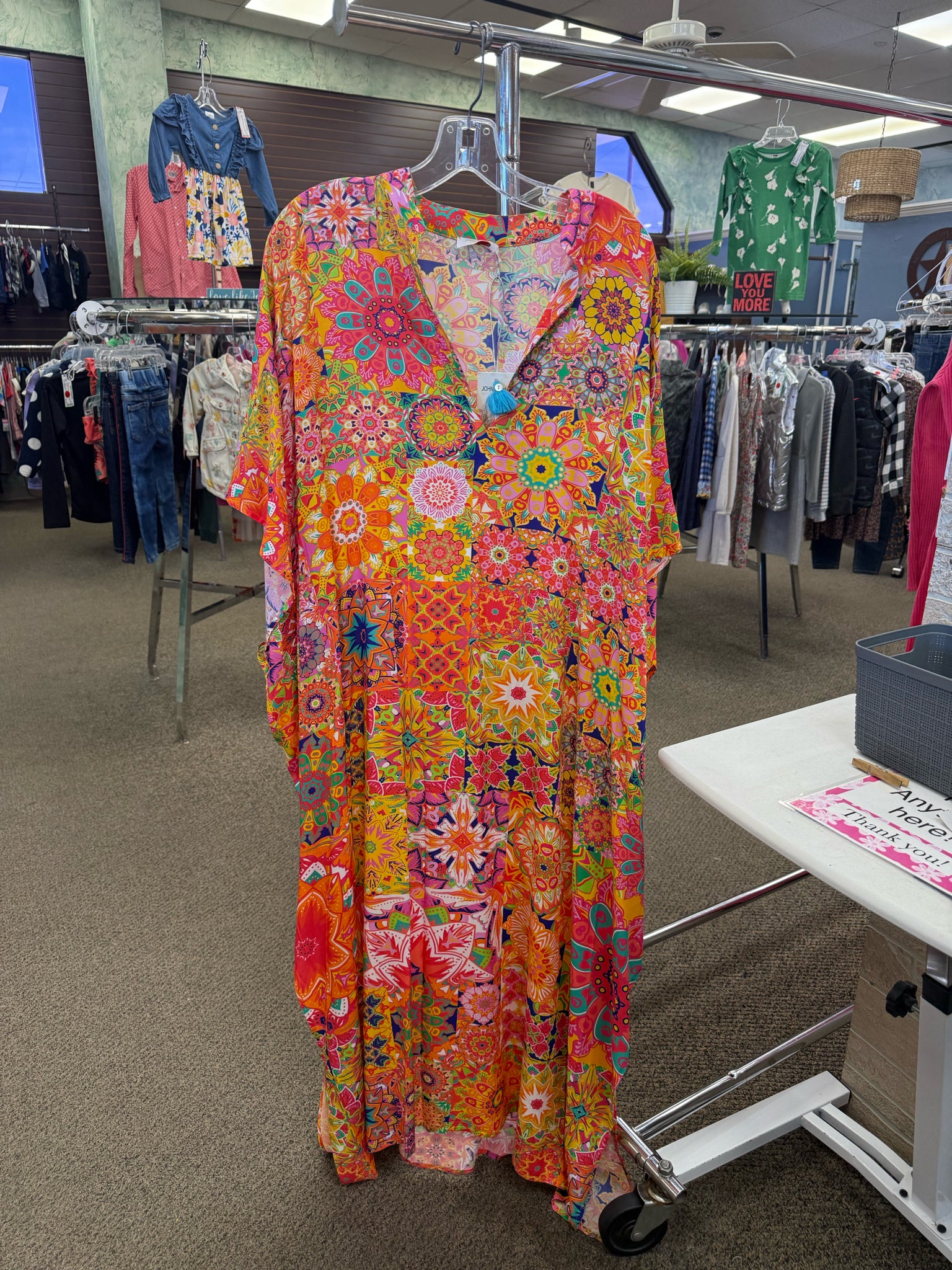 New with Tag JOHNNY WAS Yellow Multi Size 8 Quarter Sleeve Designer Dress