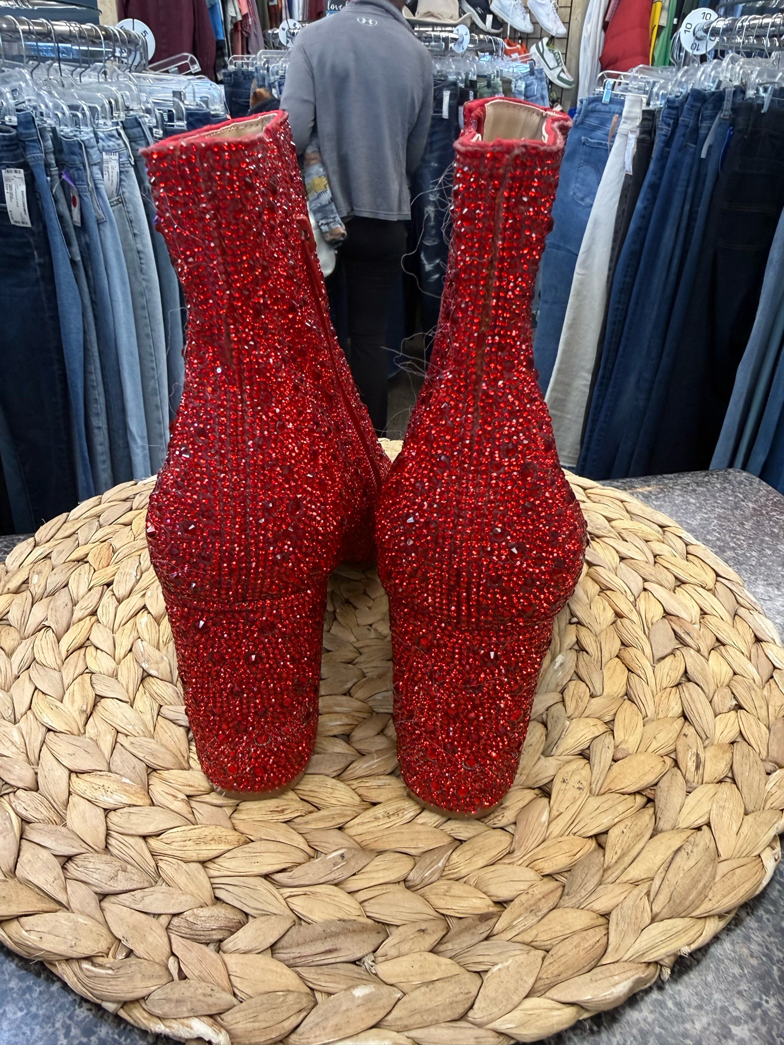 Pre-owned BETSEY JOHNSON RED SPARKLE Size 10 Designer Bootie
