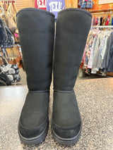 Pre-owned UGG Black Gray Trim Size 8 Designer Boot