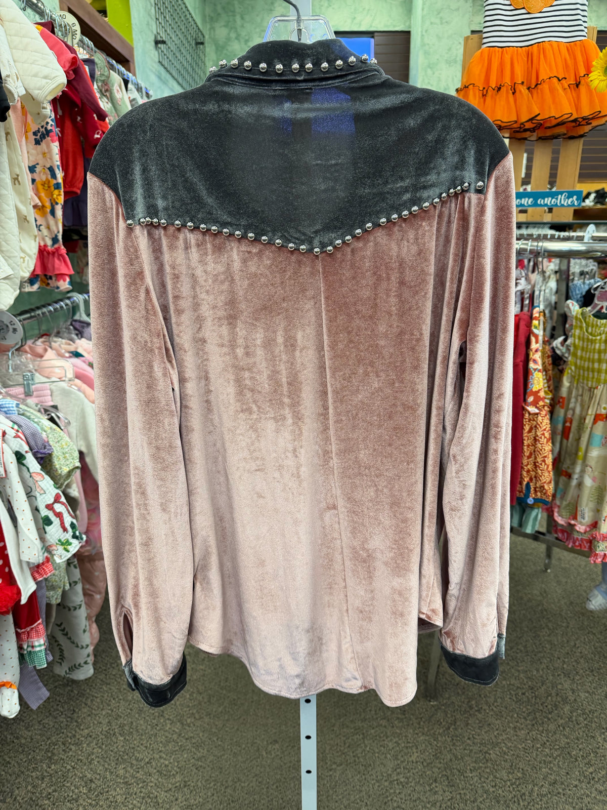Pre-owned POL Pink Gray Trim Size: L Long Sleeve Blouse