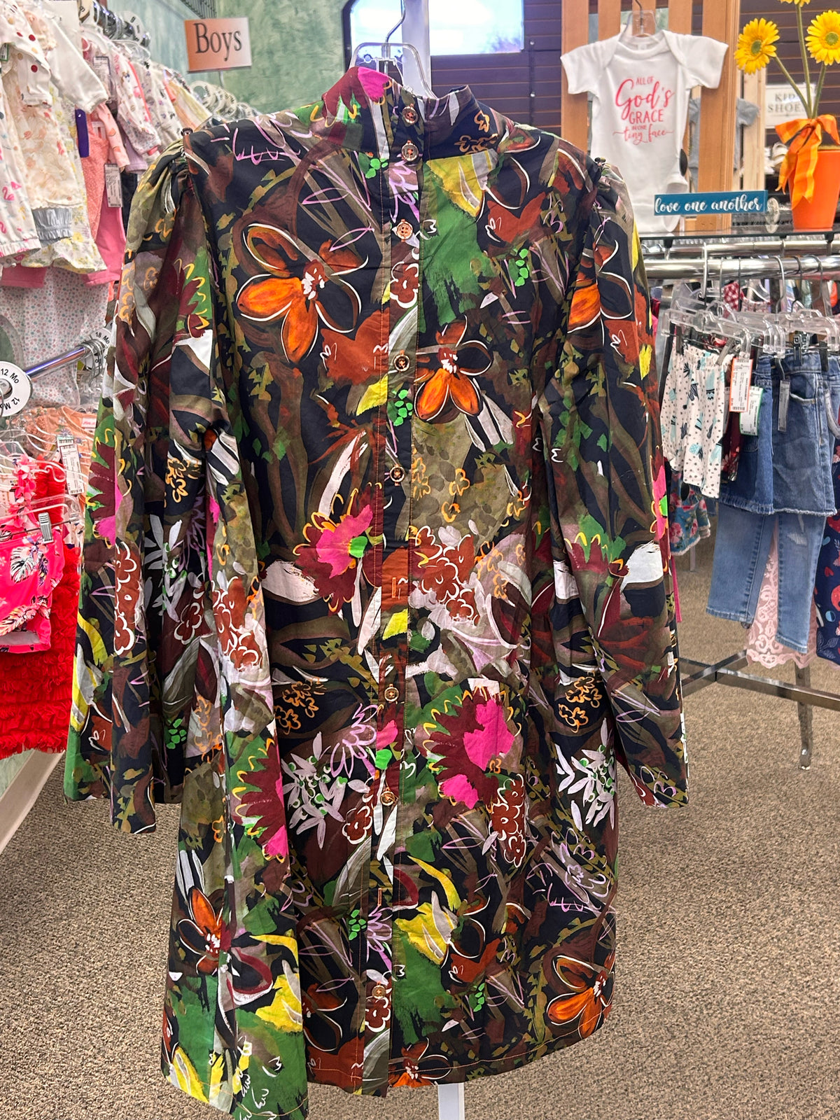 Pre-owned BURU Green Brown Floral Size 8 Quarter Sleeve Designer Dress