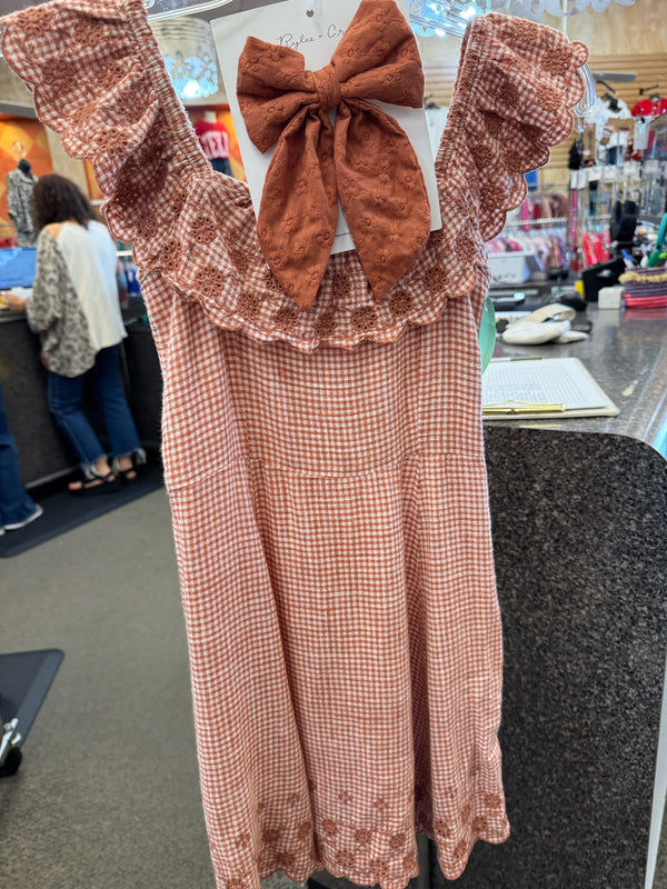 Pre-owned RYLEE & CRU Burnt orange Cream check GIRLS SZ: 10 Girls Dress