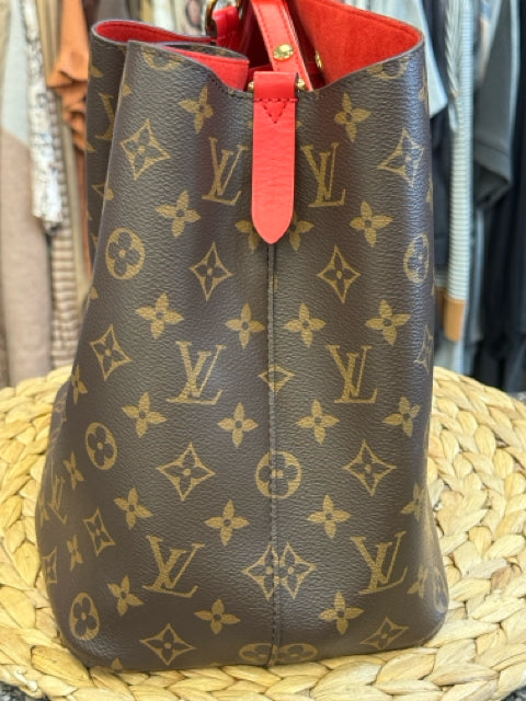 Pre-owned LOUIS VUITTON Dark Brown Signature Red Trim Designer Purse