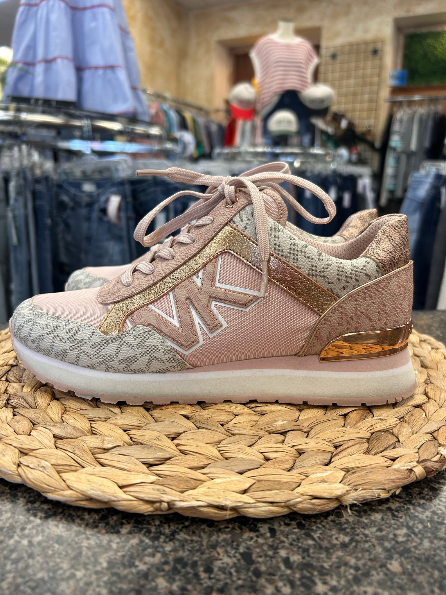Pre-owned MICHAEL KORS Rose gold Pink Size 7.5 Designer Sneaker