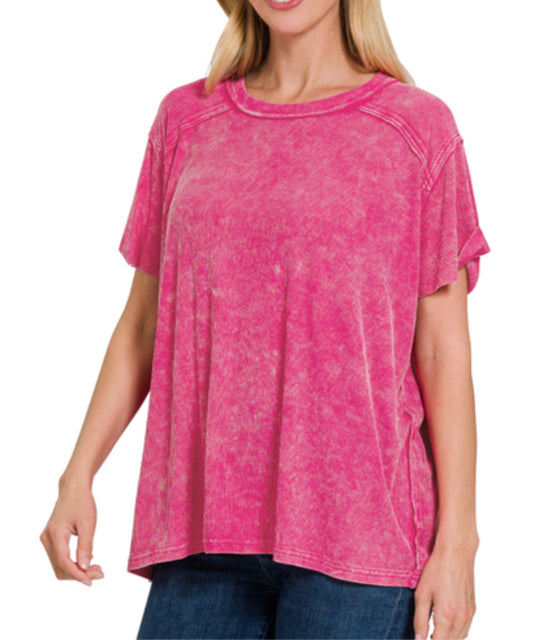 New Zenana Hot pink Size M/L Short Sleeve Blouse