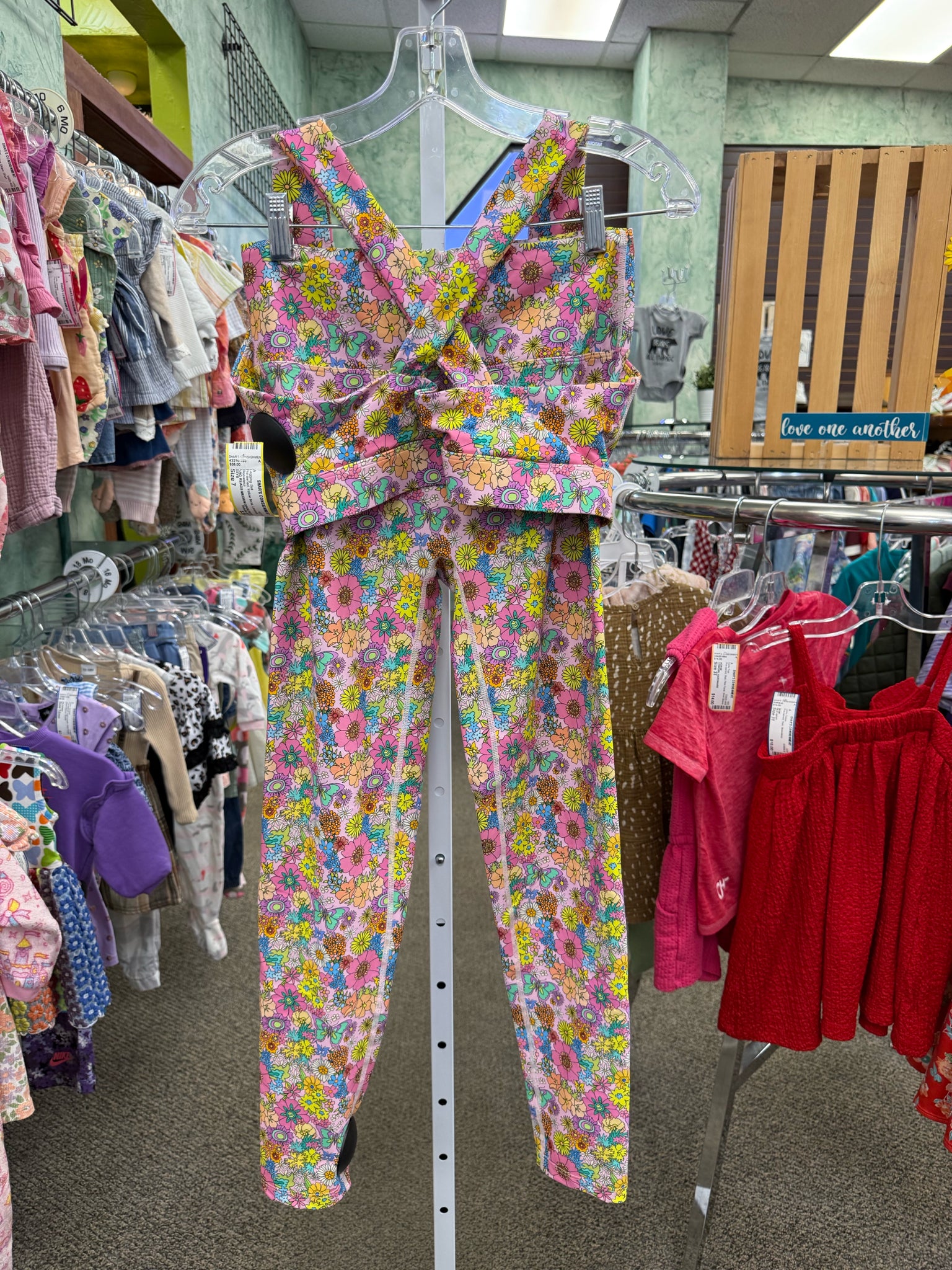 Pre-owned SSYS Yellow floral Lavender Dr Size 7 Sleeveless Legging Set