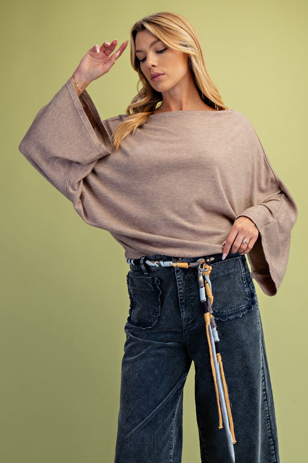 New EASEL Light Brown Blend Size S Long Sleeve Sweater