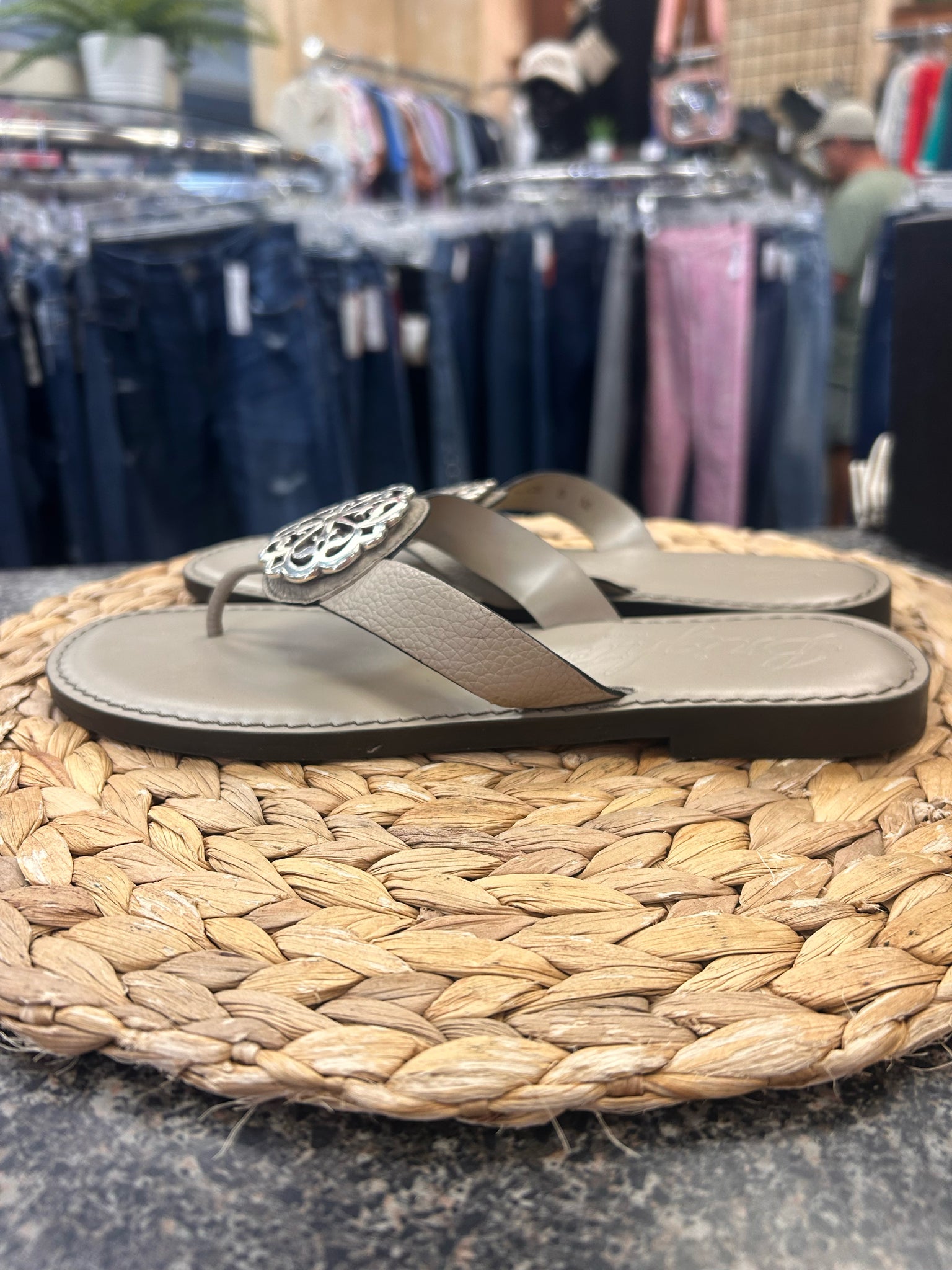 New  Without Tag BRIGHTON Grey Silver Trim Size 8 Sandal