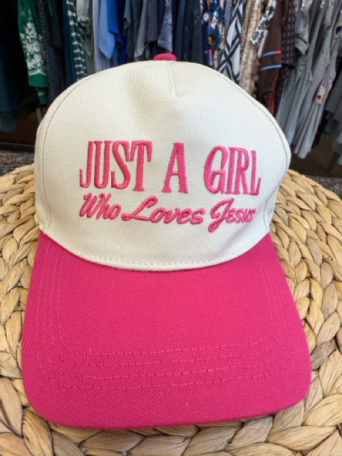 New Zenana Cream Hot Pink Trim Cap