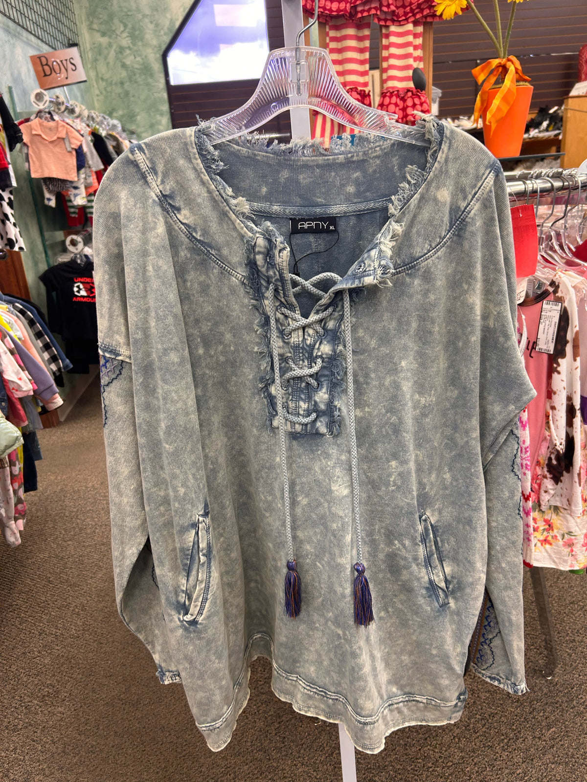 Pre-owned APNY Blue Wash Blue Print Size: XL Long Sleeve Blouse