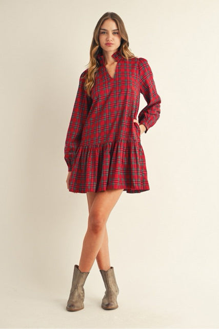 New JODIFL Red plaid Size Small Long Sleeve Dress