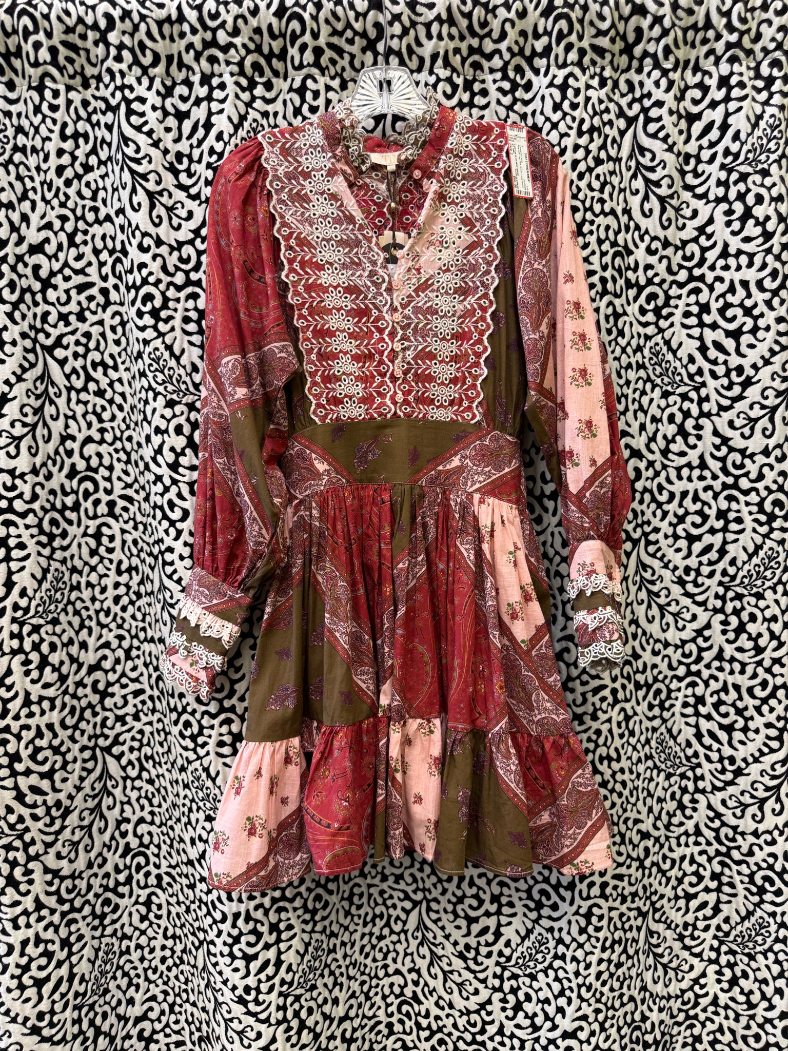 New with Tag BY TIMO Pink Brown Size 2 Long Sleeve Designer Dress