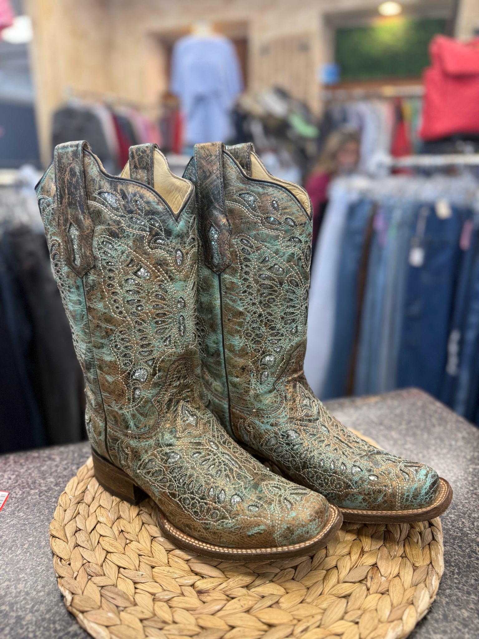 Pre-owned CORRAL Turquoise Brown Size 8 Designer Boot