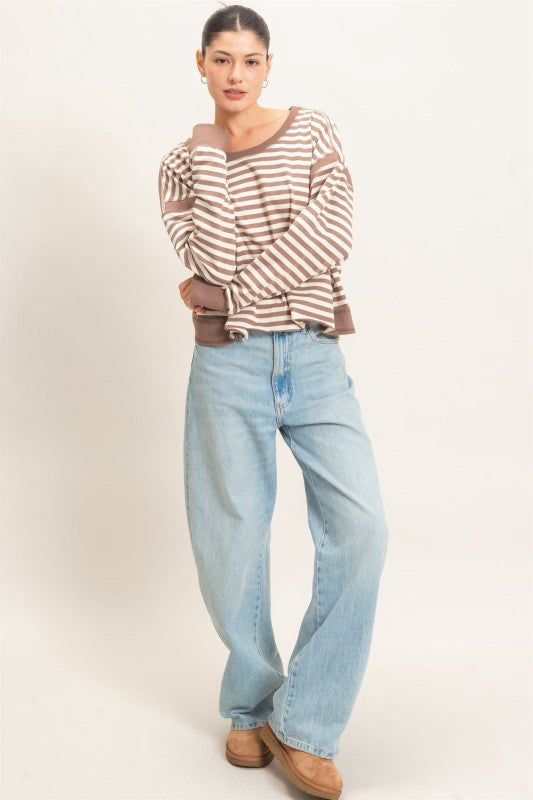 New HYFVE Brown stripe Size: S Long Sleeve Blouse