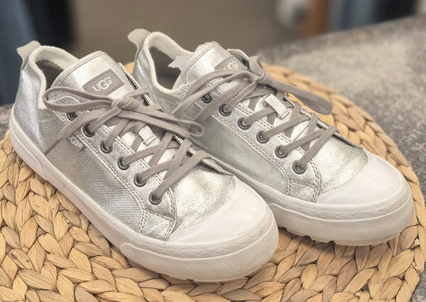 Pre-owned UGG Silver White Trim Size 7.5 Designer Sneaker