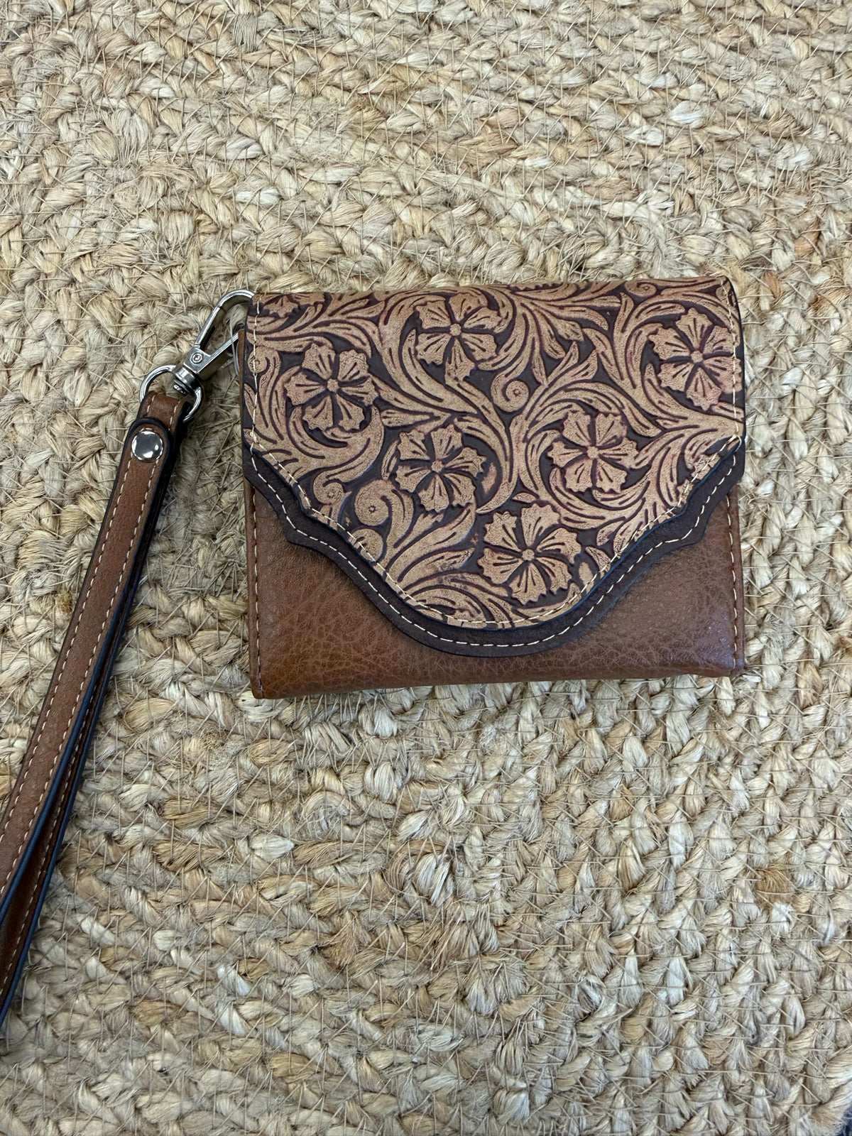 New with Tag JUSTIN Dark brown Light Brown Trim WALLET SIZE Small Wallet