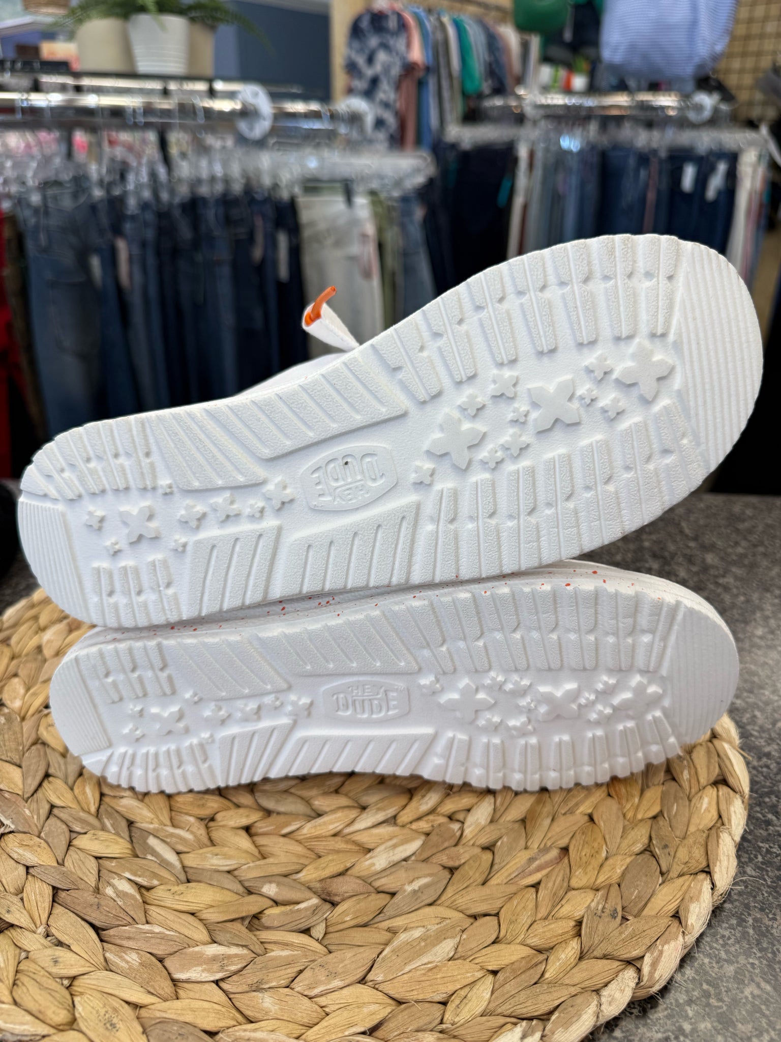 Pre-owned HEY DUDE White Orange Trim Size 8 Shoe