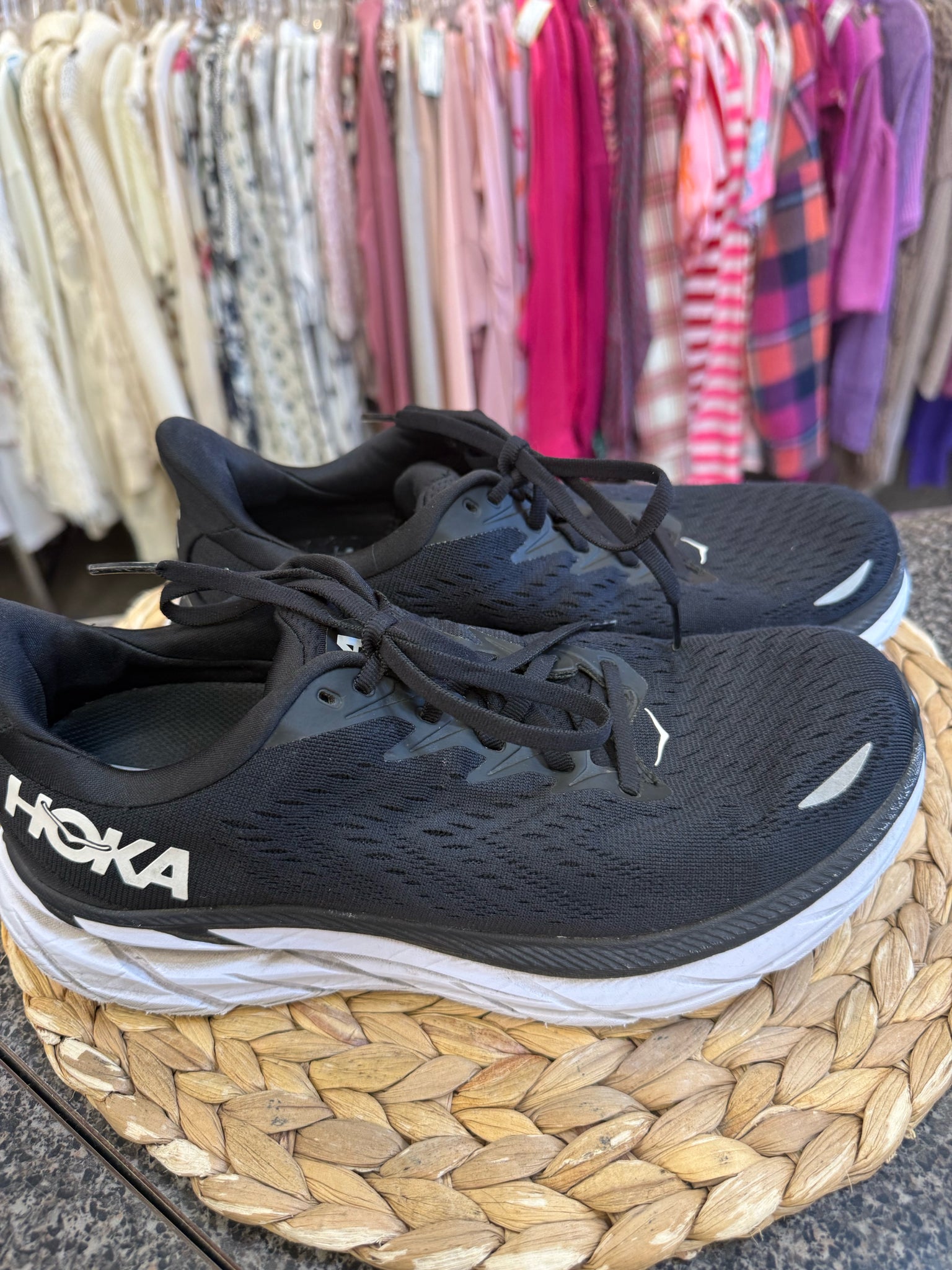 Pre-owned HOKA Black White Size 8.5 Designer Sneaker