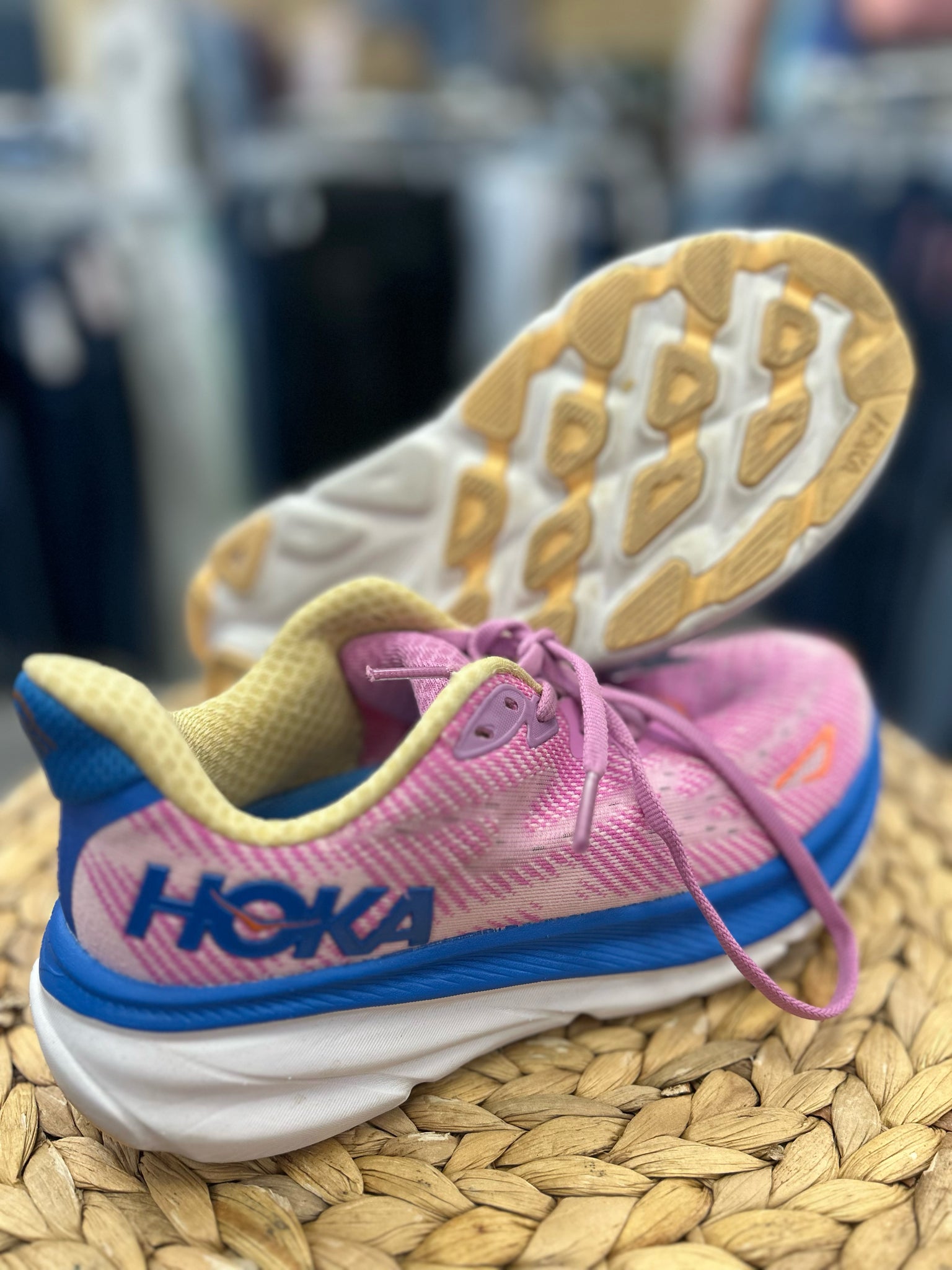 Pre-owned HOKA Pink Blue Trim Size 7.5 Designer Sneaker