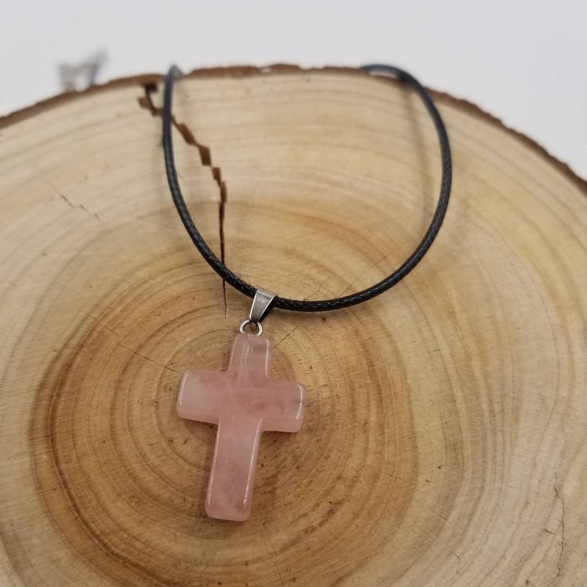 Natural Stone Cross Necklace: Black