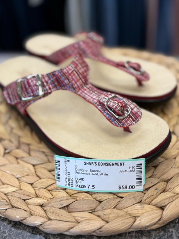 Pre-owned SAS Red White Size 7.5 Designer Sandal