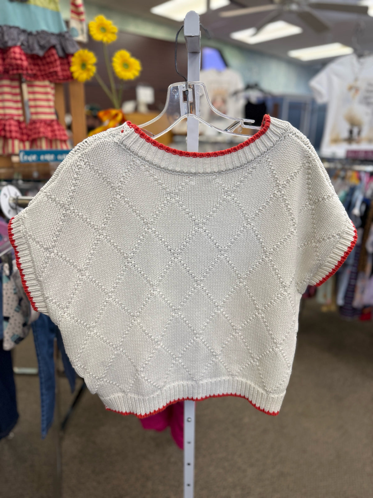 Pre-owned BLU PEPPER Off white Blue Print Size L Sleeveless Sweater