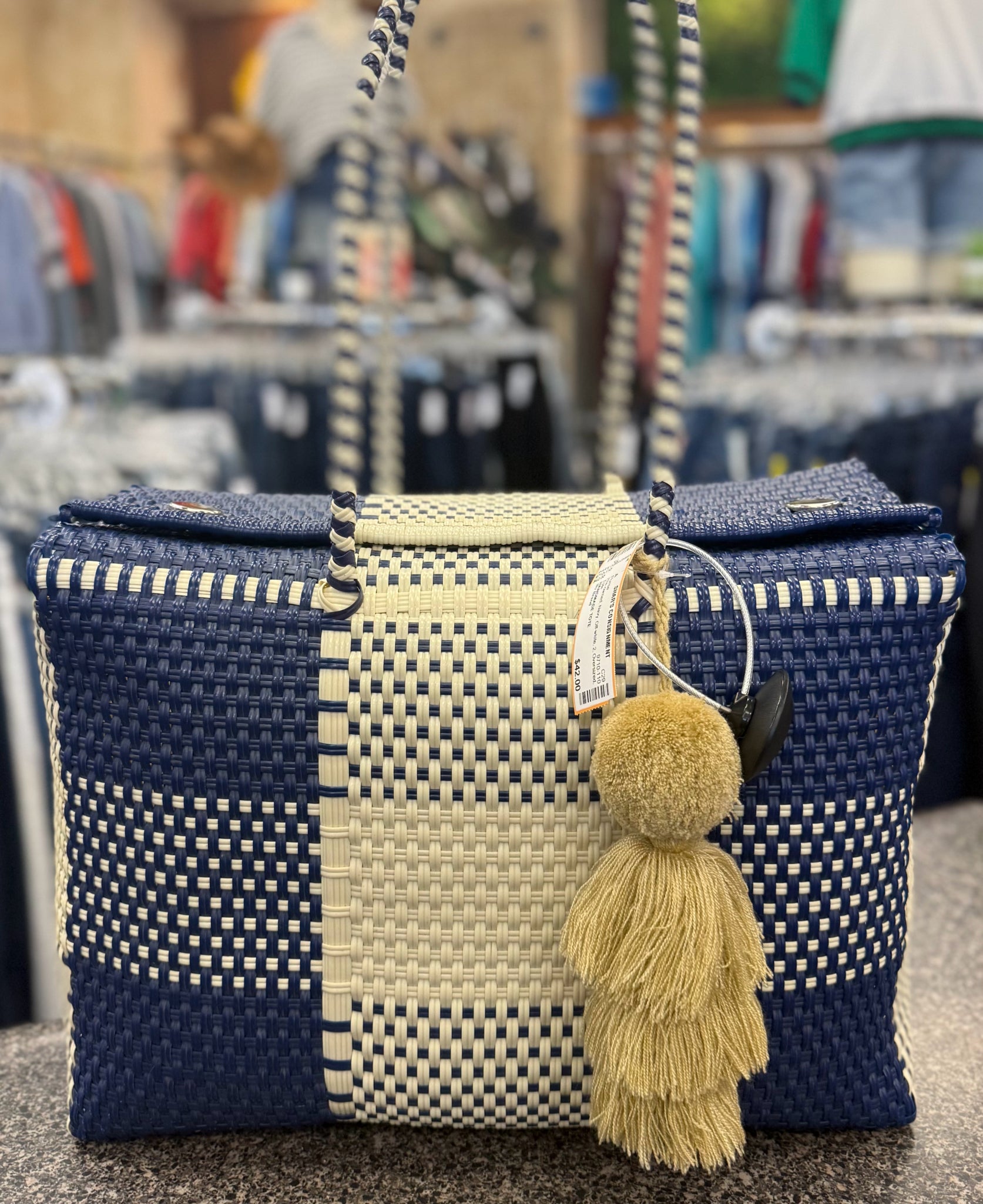 Pre-owned No Brand Navy Off-white Oversized Tote Purse