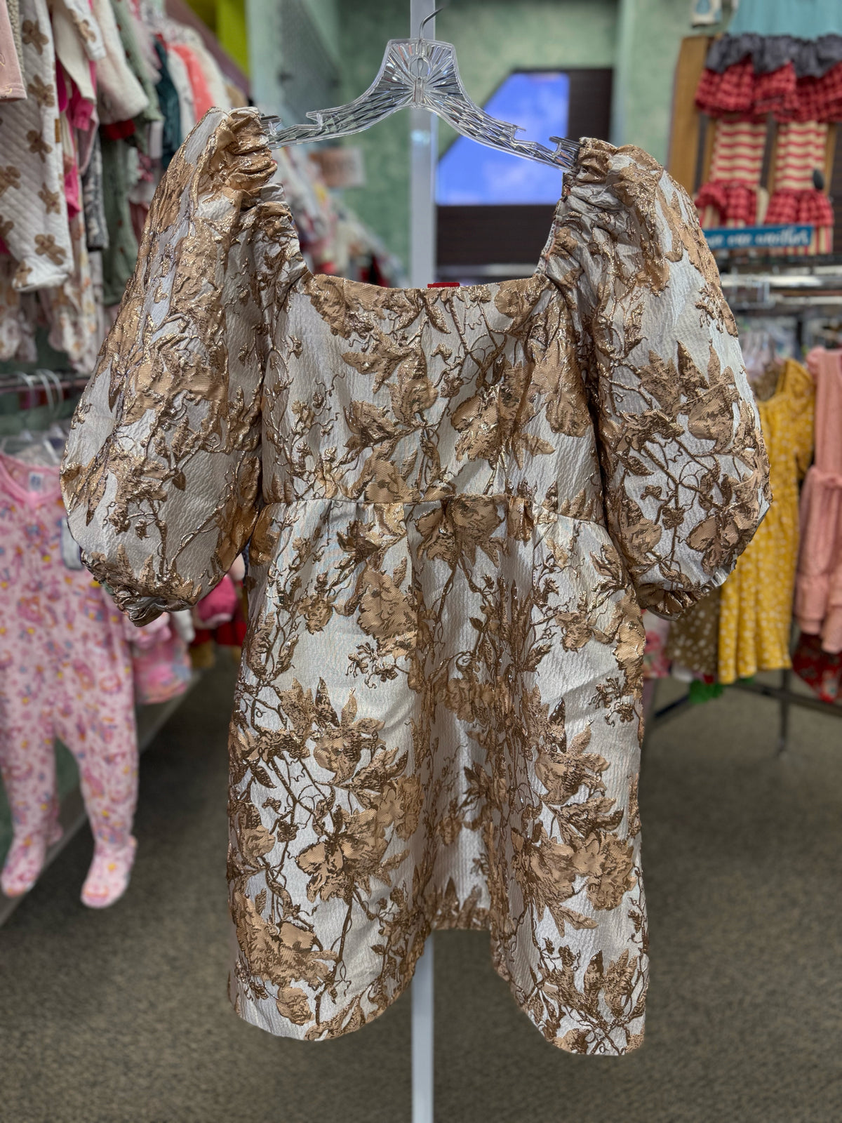 Pre-owned Gjo Rose gold Floral Size 6/8 Quarter Sleeve Dress