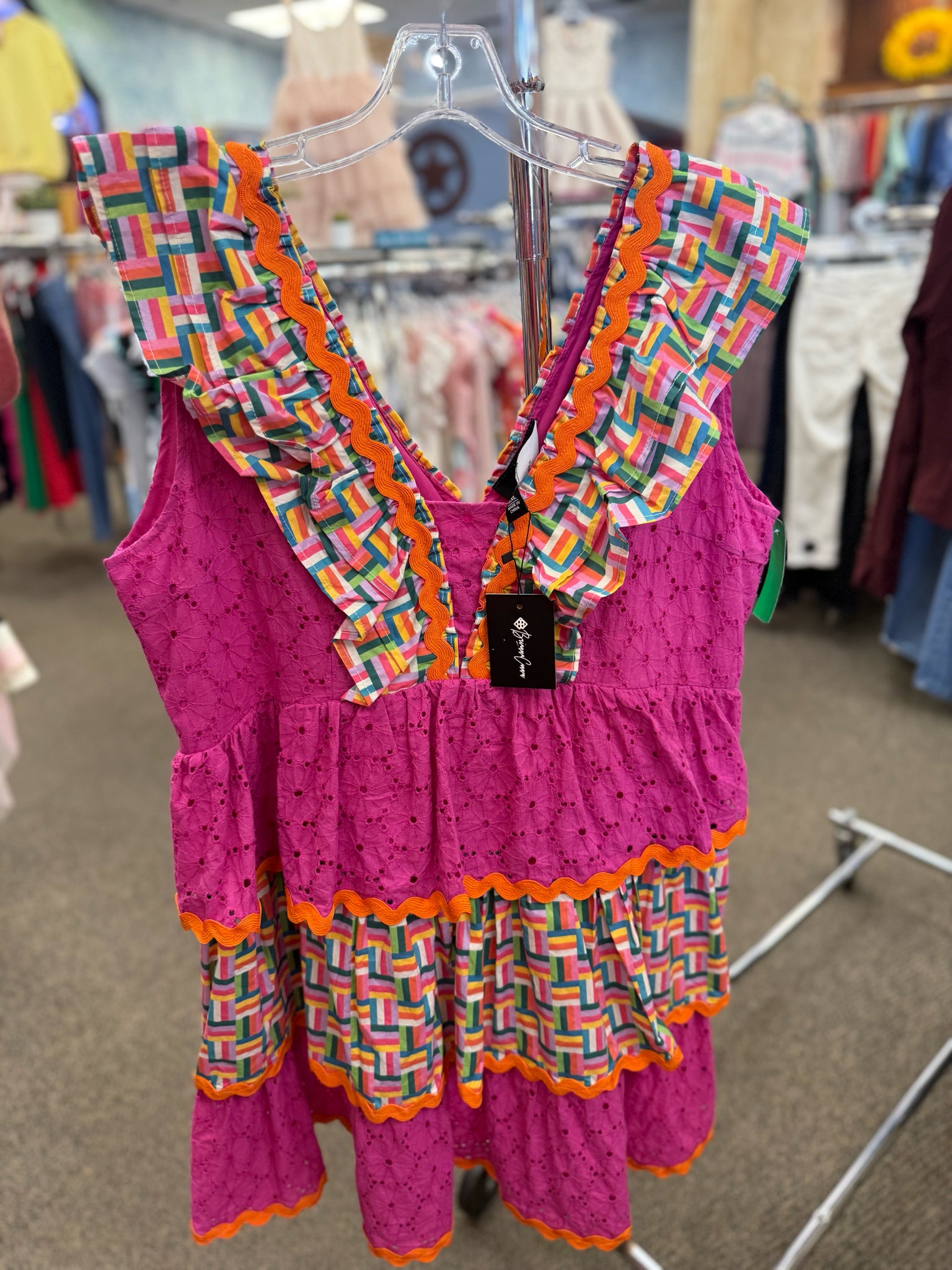 New with Tag BRIANNA CANNON Dark pink Multi Color Size 14 Designer Dress