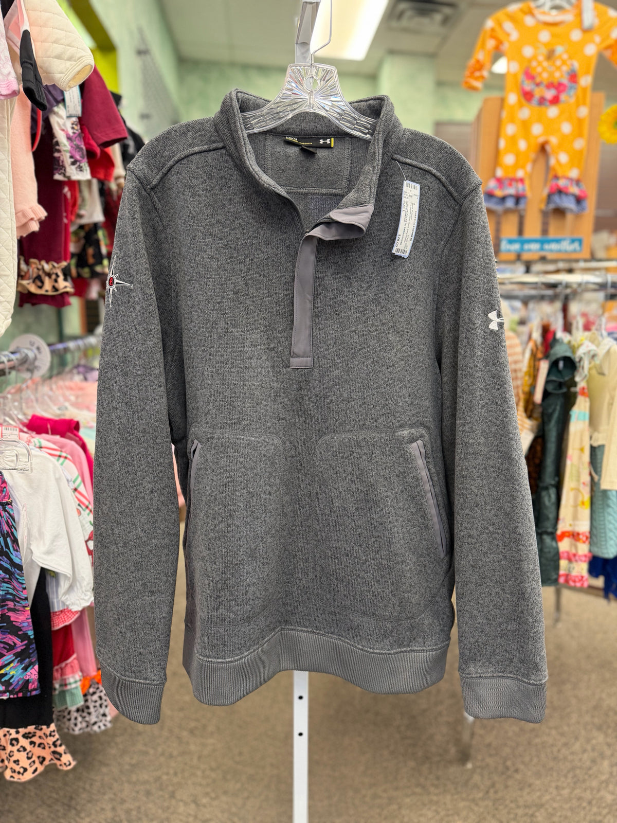 Pre-owned UNDER ARMOUR Gray blend Men Size L Long Sleeve Mens Pullover